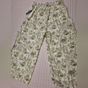 Rachel Zoe Olive and Cream Lion Toile Wide Leg Linen Pants
